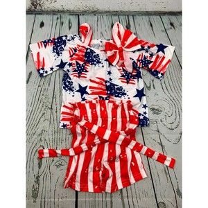 Baby Girls 2Pcs 4th of July Outfits Sleeveless Tank Tops Ruffles Shorts Clothes